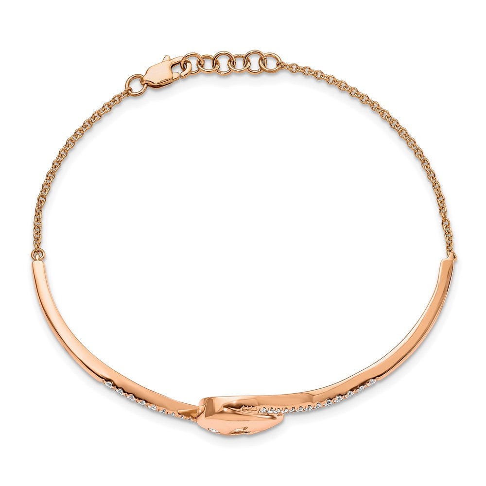 14k Rose Gold PNatural Diamond Teardrop Flower Bar 7in w/.5 ext Bracelet