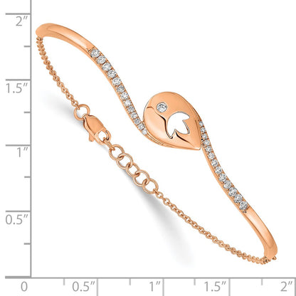14k Rose Gold PNatural Diamond Teardrop Flower Bar 7in w/.5 ext Bracelet