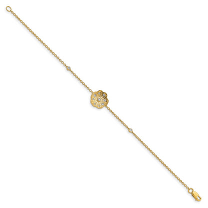 14k Yellow Gold Polished and Textured Natural Diamond Circle 7in Bracelet