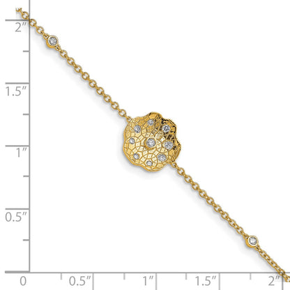 14k Yellow Gold Polished and Textured Natural Diamond Circle 7in Bracelet