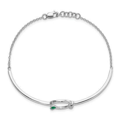 14k White Gold Natural Diamond and Cr. Emerald Circle 7in w/.5in ext Bracelet