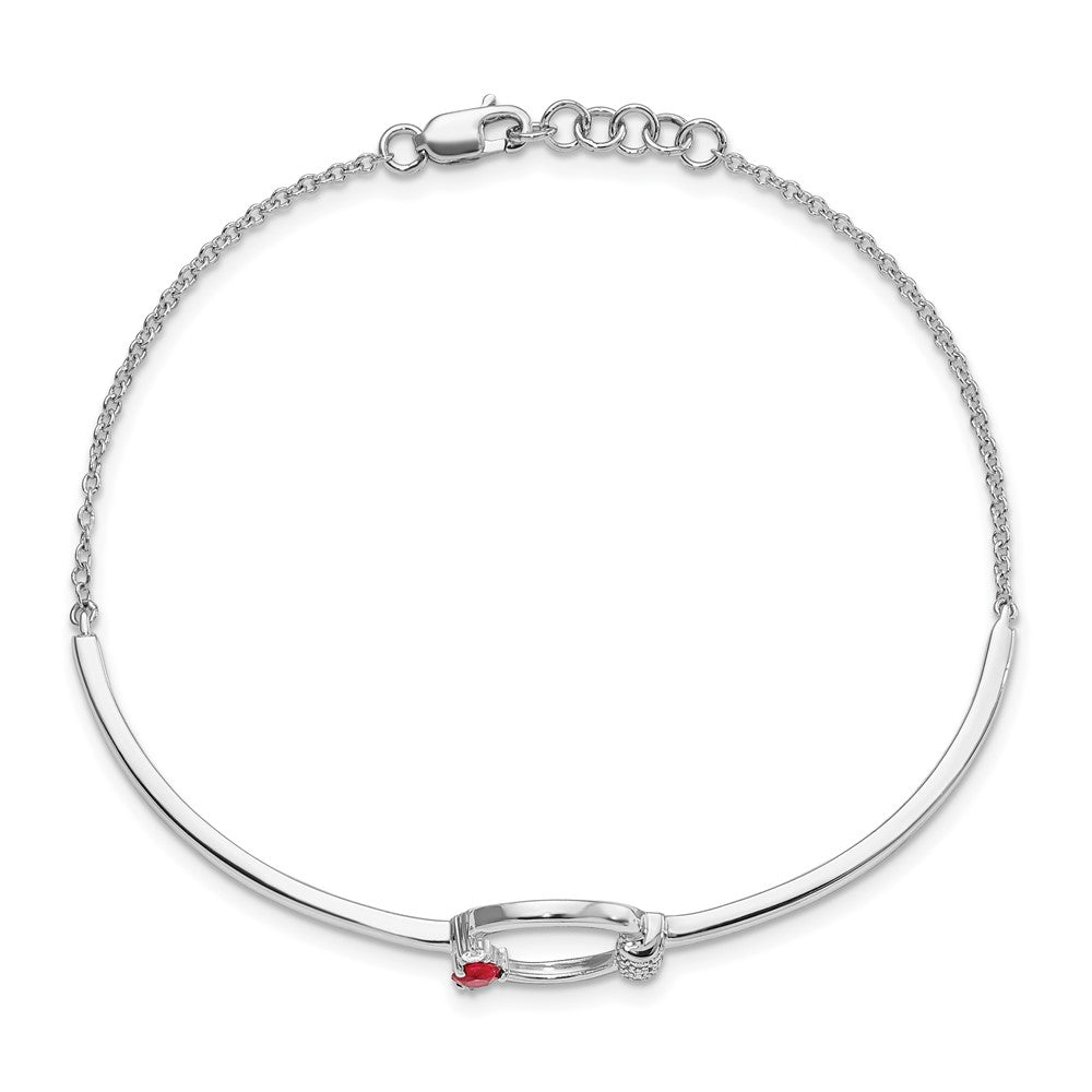 14k White Polished Natural Diamond and Ruby Circle 7in w/.5in ext Bracelet