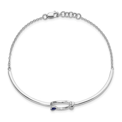 14k White Natural Diamond and Blue Sapphire Circle 7in w/.5in ext Bracelet