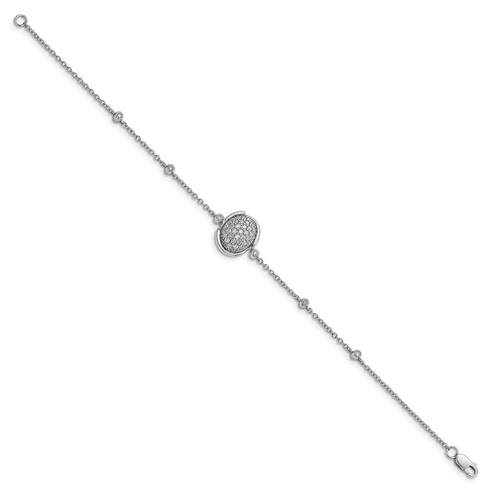 14k White Polished Oval Pave Natural Diamond 7in Bracelet