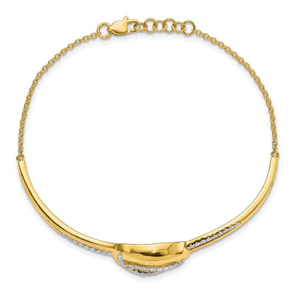 14k Yellow Gold Polished Natural Diamond Oval Bar 7in w/.5in ext Bracelet