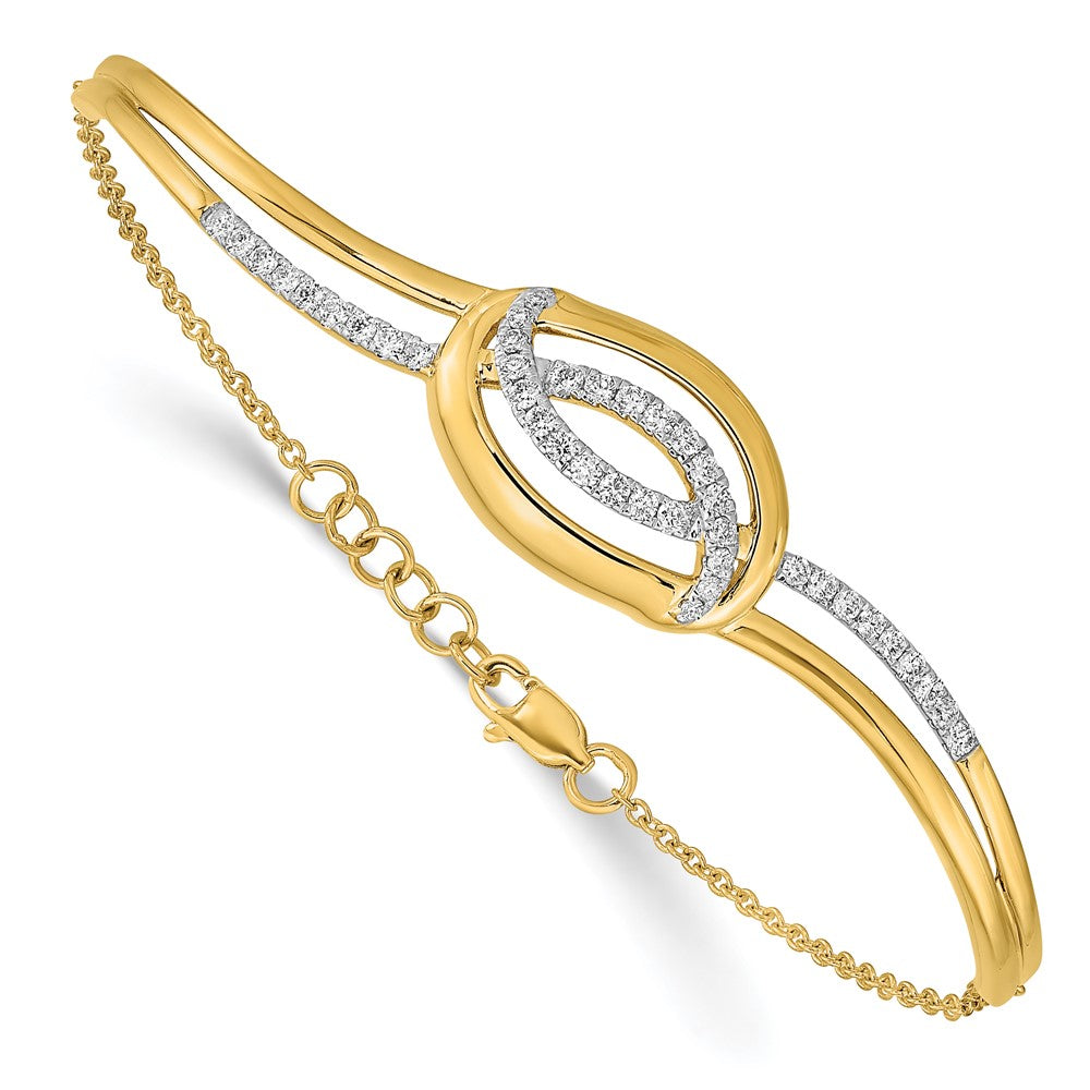 14k Yellow Gold Polished Natural Diamond Oval Bar 7in w/.5in ext Bracelet