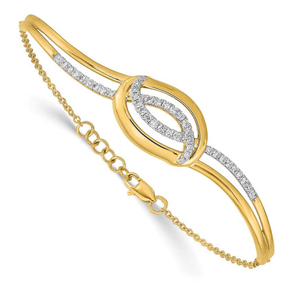 14k Yellow Gold Polished Natural Diamond Oval Bar 7in w/.5in ext Bracelet