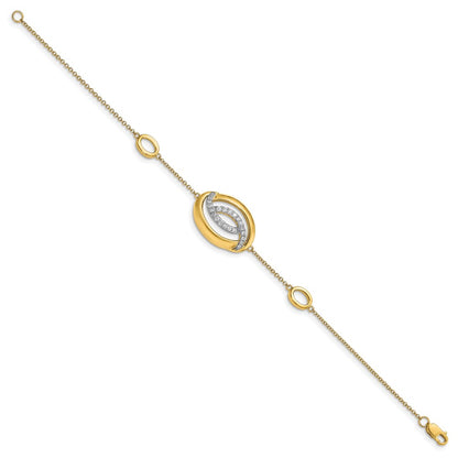 14k Yellow Gold Polished Natural Diamond Oval 7in Bracelet