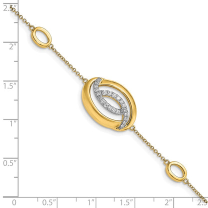 14k Yellow Gold Polished Natural Diamond Oval 7in Bracelet