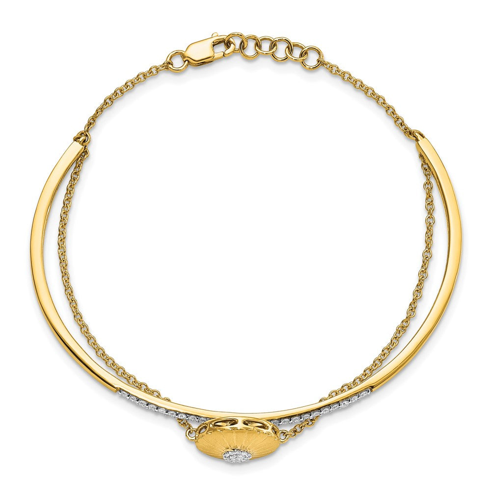 14k Yellow Gold Satin Natural Diamond Flower 2-strand 7in w/.5in ext Bracelet