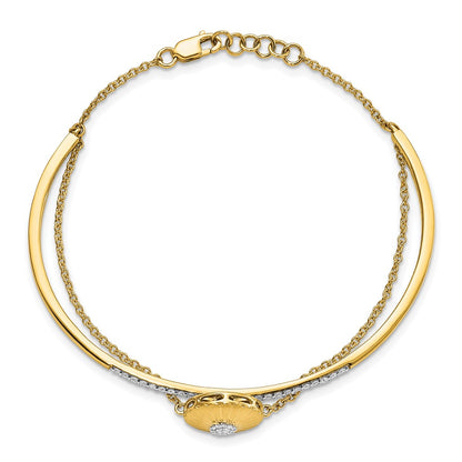 14k Yellow Gold Satin Natural Diamond Flower 2-strand 7in w/.5in ext Bracelet