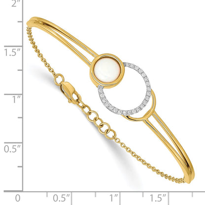 14k Yellow Gold Polished Natural Diamond & Opal Circle Bar 7in w/.5in ext Bracelet