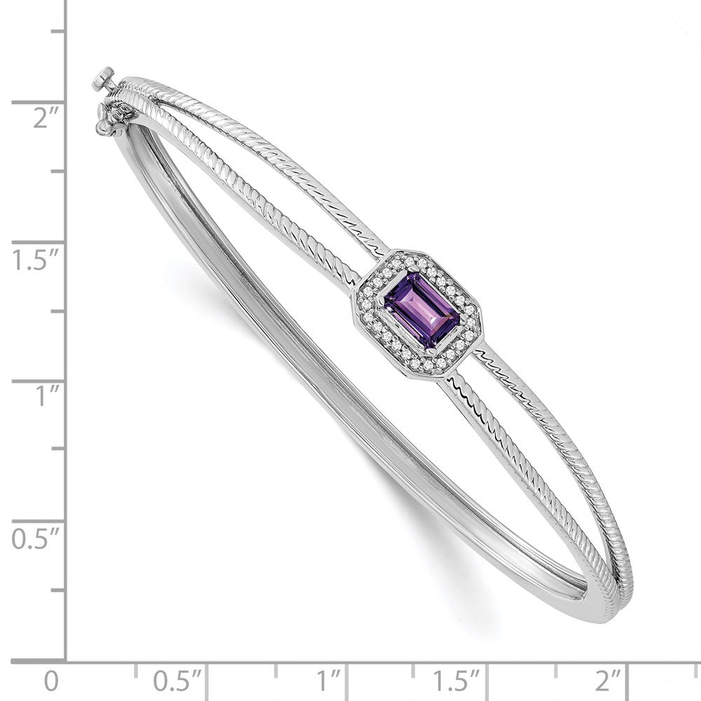 14k White Gold Emerald-shape Amethyst and Natural Diamond Halo Bangle