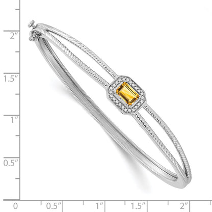 14k White Gold Emerald-shape Citrine and Natural Diamond Halo Bangle