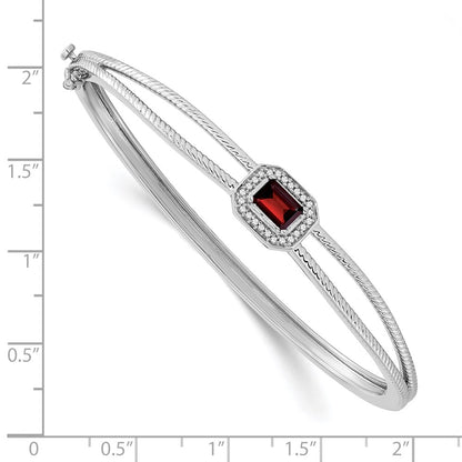 14k White Gold Emerald-shape Garnet and Natural Diamond Halo Bangle