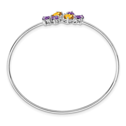14k White Gold Amethyst/Citrine/Natural Diamond Bangle