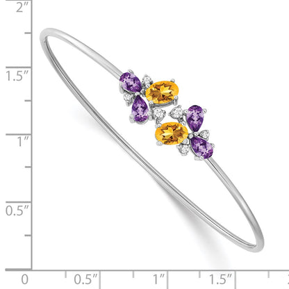 14k White Gold Amethyst/Citrine/Natural Diamond Bangle