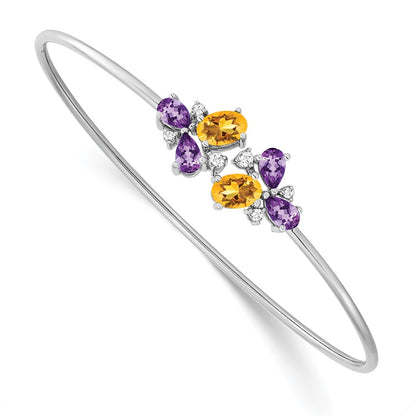 14k White Gold Amethyst/Citrine/Natural Diamond Bangle