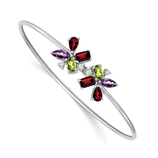 14k White Gold Amethyst/Peridot/Garnet/Natural Diamond Bangle