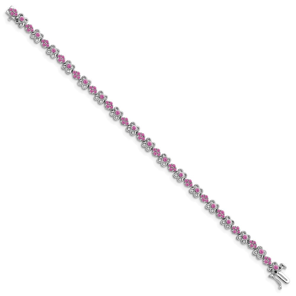 14k White Gold Created Pink Sapphire Bracelet