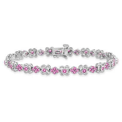 14k White Gold Created Pink Sapphire Bracelet