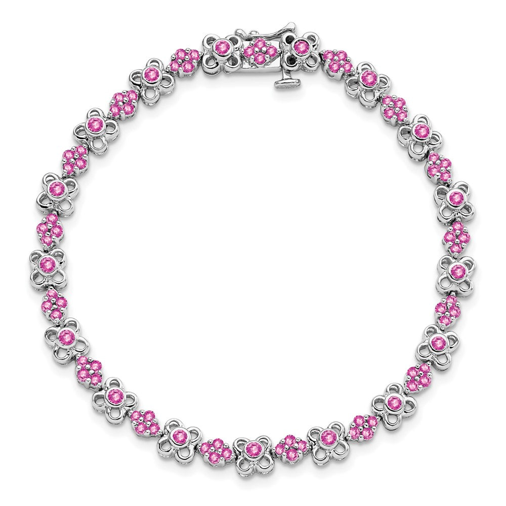 14k White Gold Created Pink Sapphire Bracelet