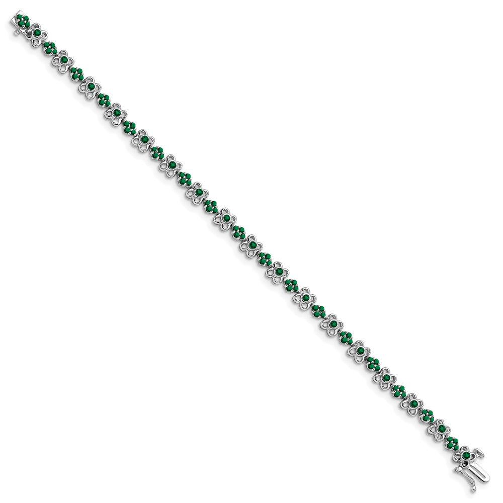 14k White Gold Created Emerald Bracelet