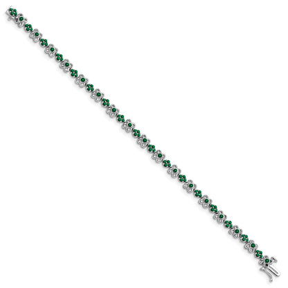14k White Gold Created Emerald Bracelet