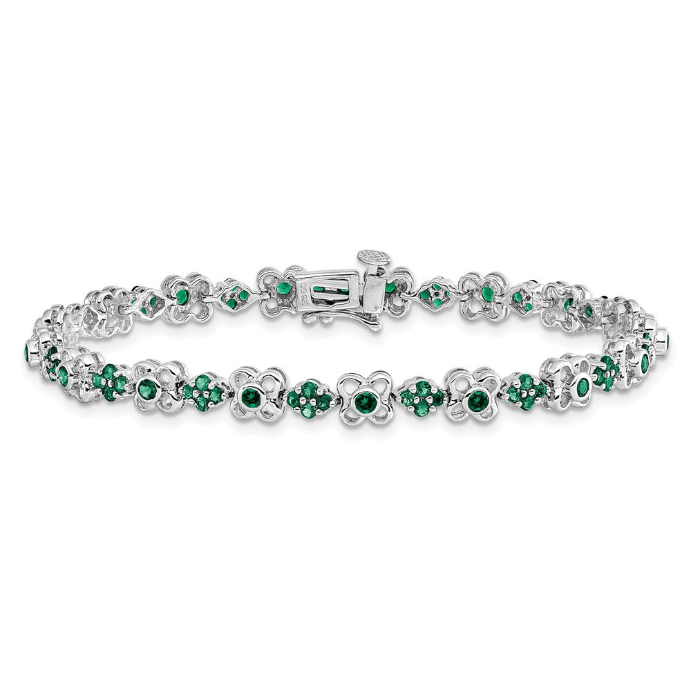 14k White Gold Created Emerald Bracelet