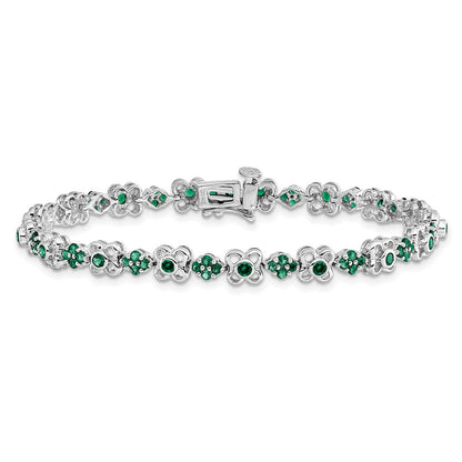 14k White Gold Created Emerald Bracelet