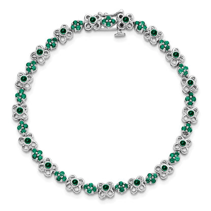 14k White Gold Created Emerald Bracelet