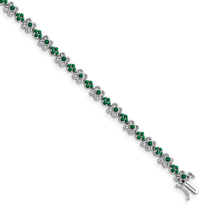14k White Gold Created Emerald Bracelet