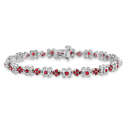14k White Gold Created Ruby Bracelet