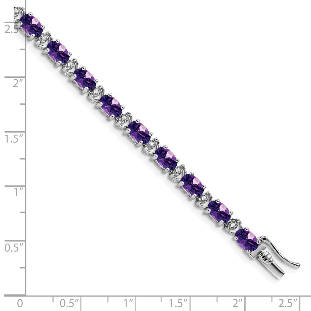 14k White Gold Oval Amethyst and Natural Diamond Bracelet