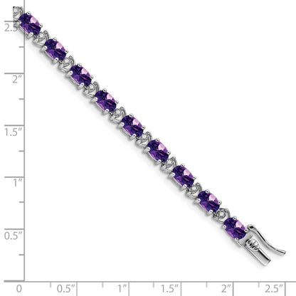14k White Gold Oval Amethyst and Natural Diamond Bracelet