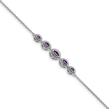 14k White Gold Marquise Amethyst Bracelet
