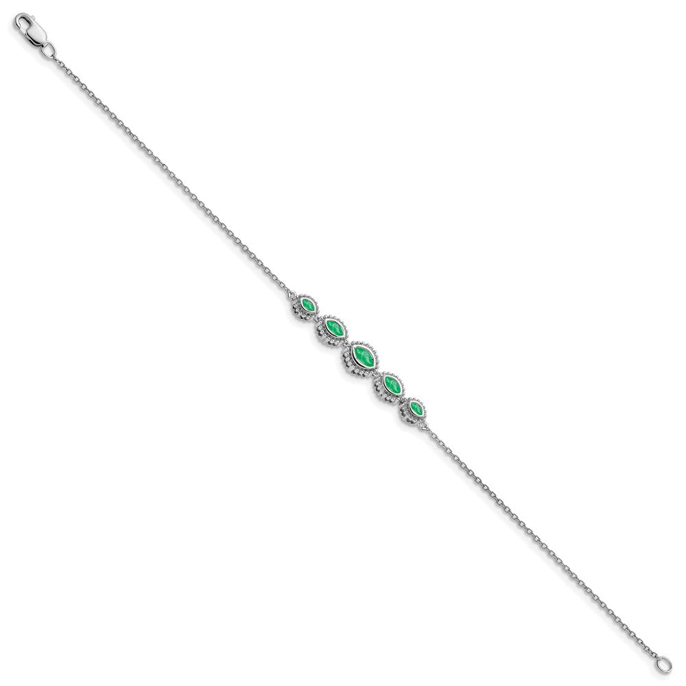 14k White Gold Marquise Emerald Bracelet