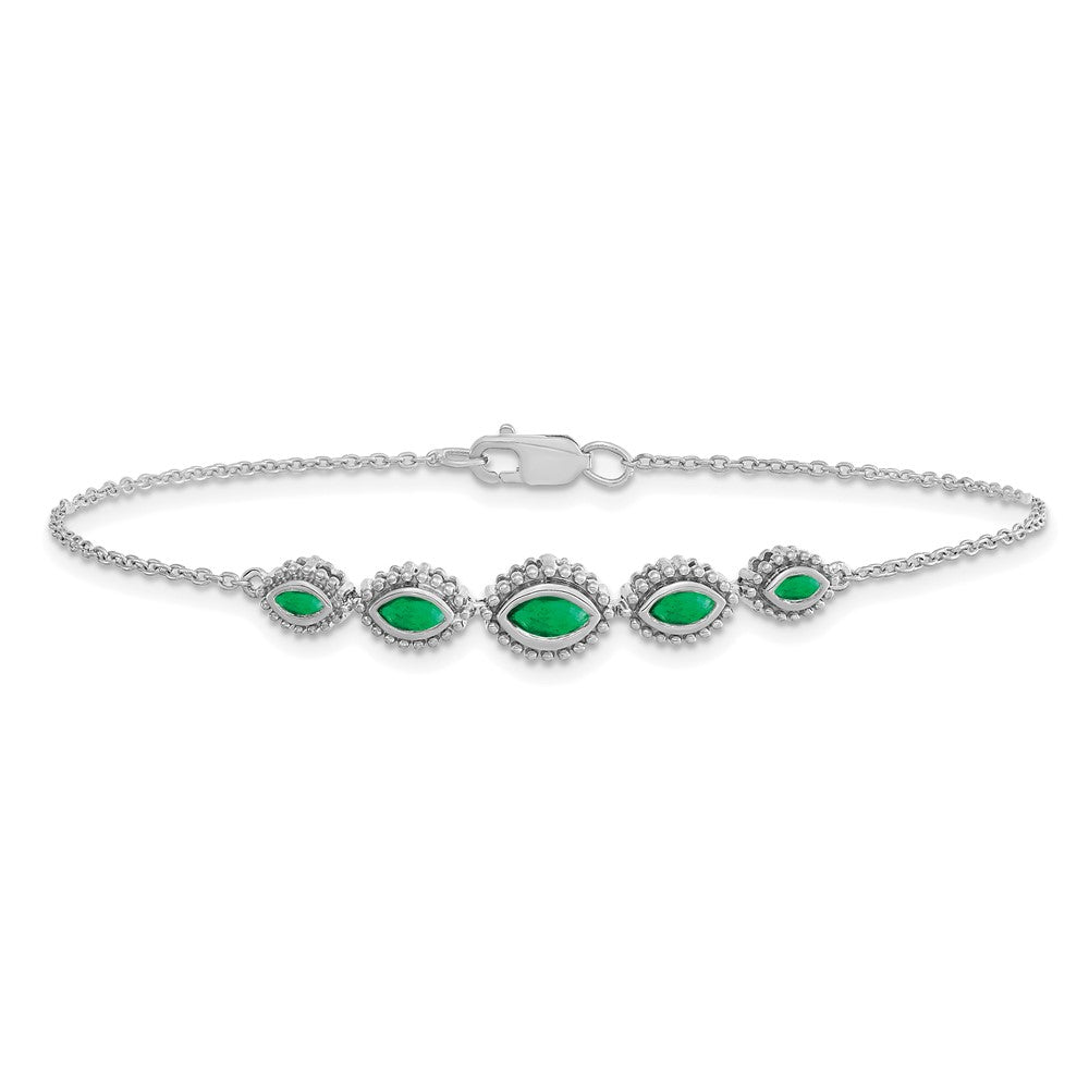 14k White Gold Marquise Emerald Bracelet