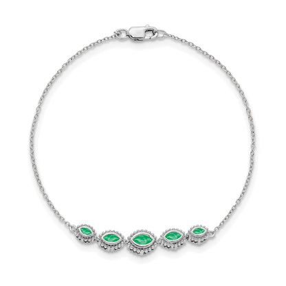 14k White Gold Marquise Emerald Bracelet