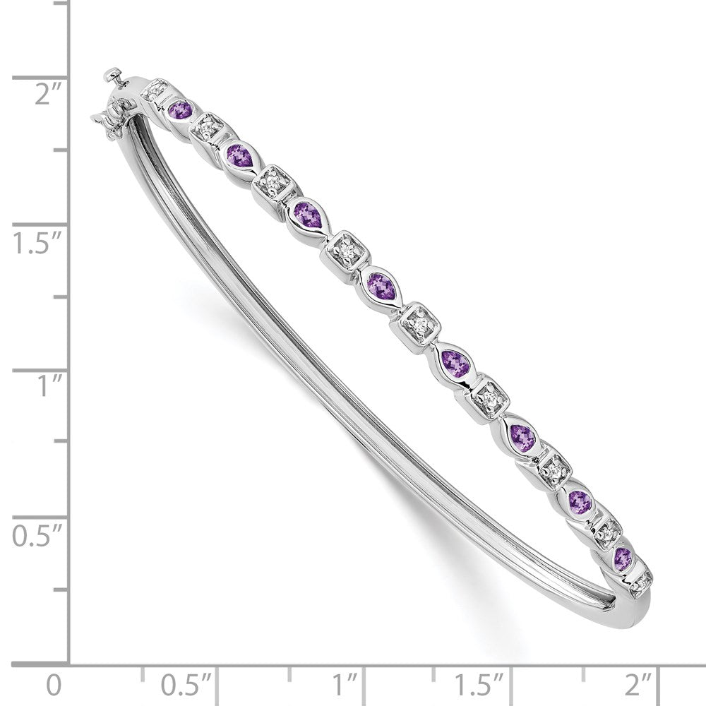 14k White Gold Amethyst and Natural Diamond Bangle