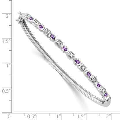 14k White Gold Amethyst and Natural Diamond Bangle