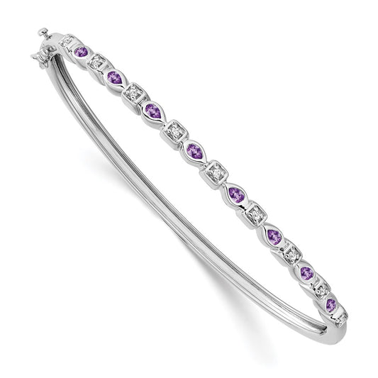 14k White Gold Amethyst and Natural Diamond Bangle