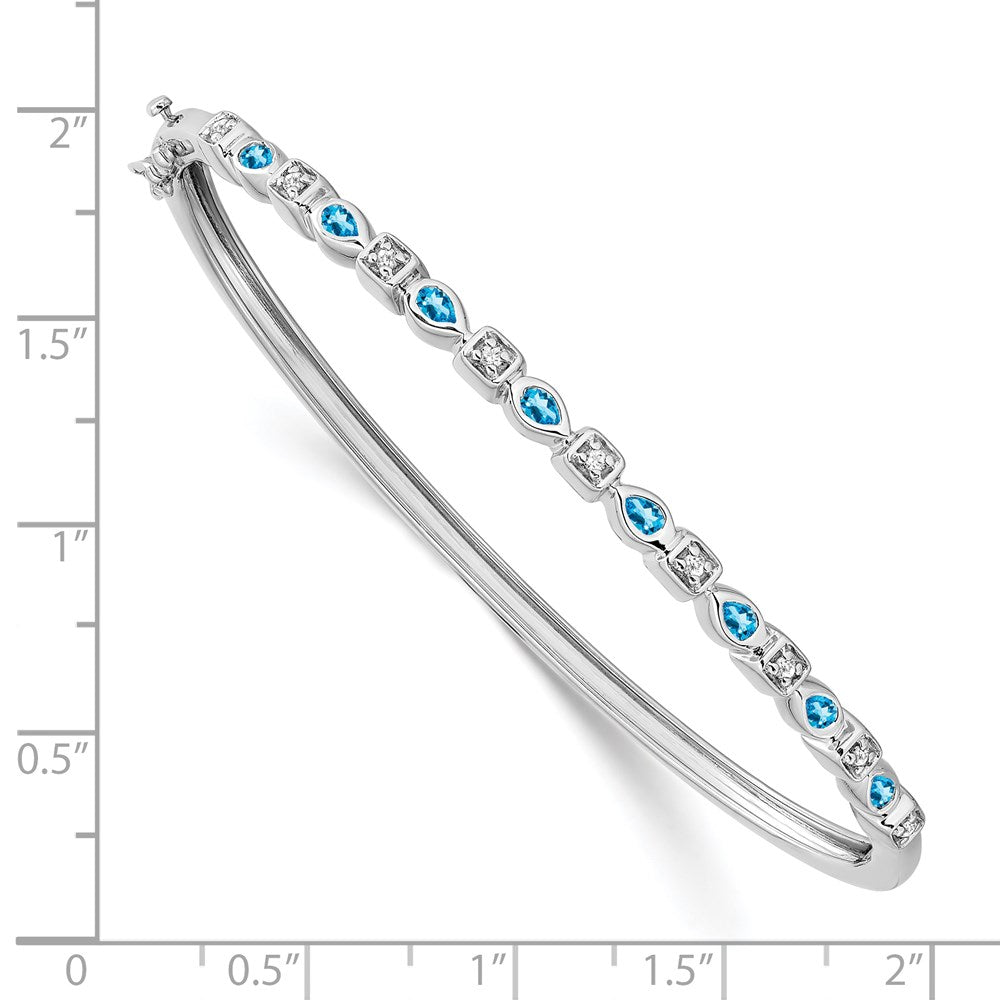 14k White Gold Blue Topaz and Natural Diamond Bangle