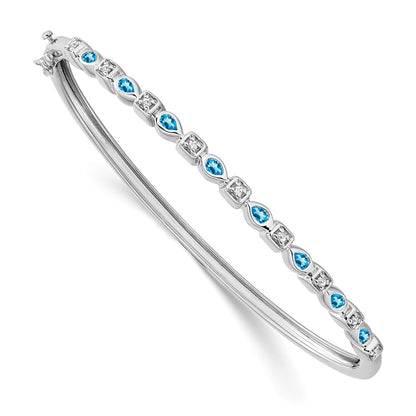 14k White Gold Blue Topaz and Natural Diamond Bangle