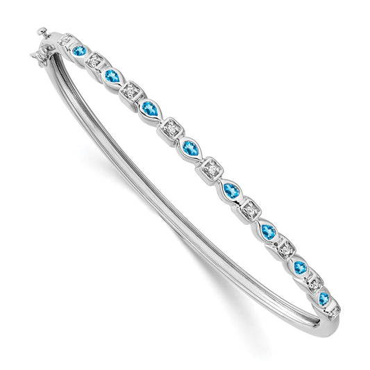 14k White Gold Blue Topaz and Natural Diamond Bangle