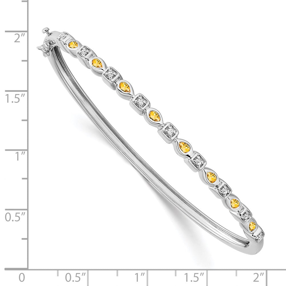 14k White Gold Citrine and Natural Diamond Bangle