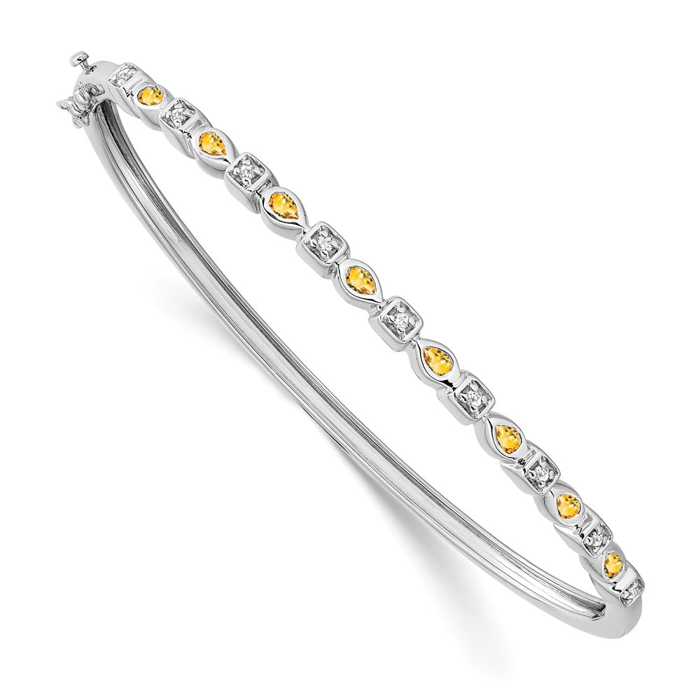 14k White Gold Citrine and Natural Diamond Bangle