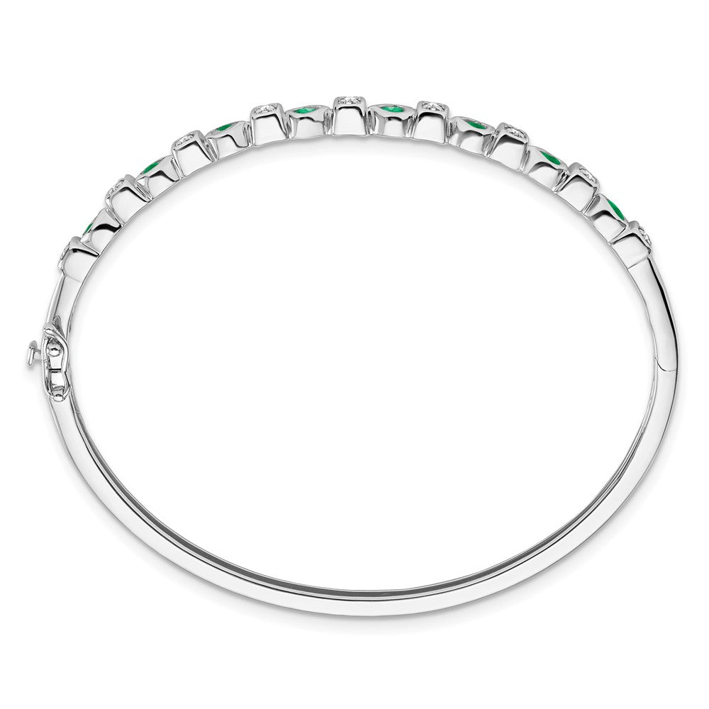 14k White Gold Emerald and Natural Diamond Bangle