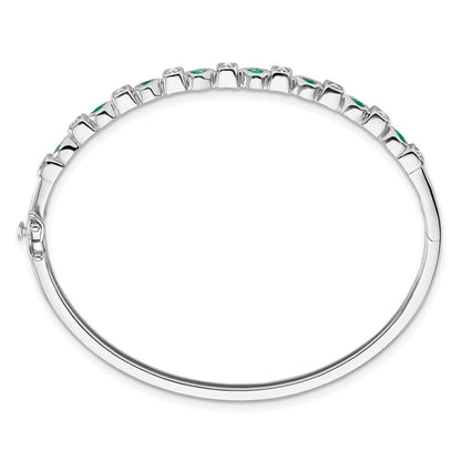 14k White Gold Emerald and Natural Diamond Bangle