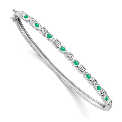 14k White Gold Emerald and Natural Diamond Bangle